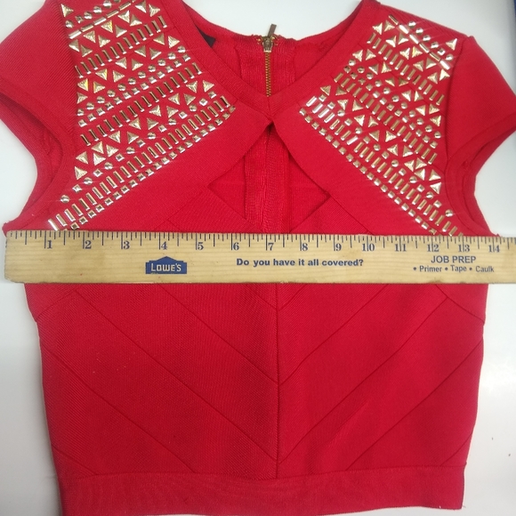 Red Bebe crop top with gold studs. Size xs - Picture 7 of 8